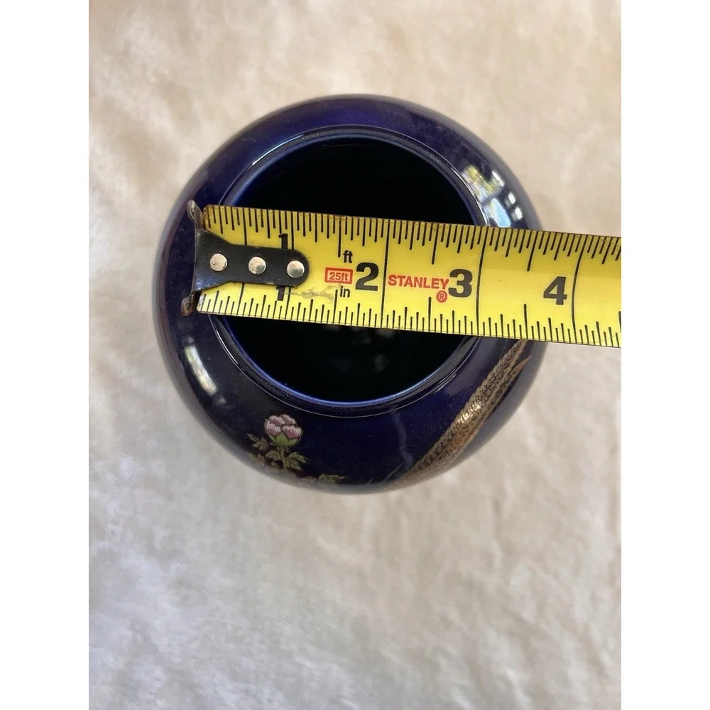 Vintage‎ Cobalt Blue Urn Bird and Floral Pattern Gold Japan